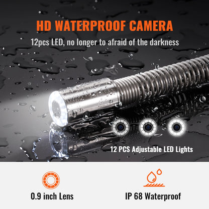 Rioolinspectiecamera – Afvoerinspectiecamera – Pijpencamera – Loodgieterscamera – Buizeninspectieapparaat – 9 Inch HD Kleurenscherm – IP68 Waterdicht Met 120 Meter Kabel