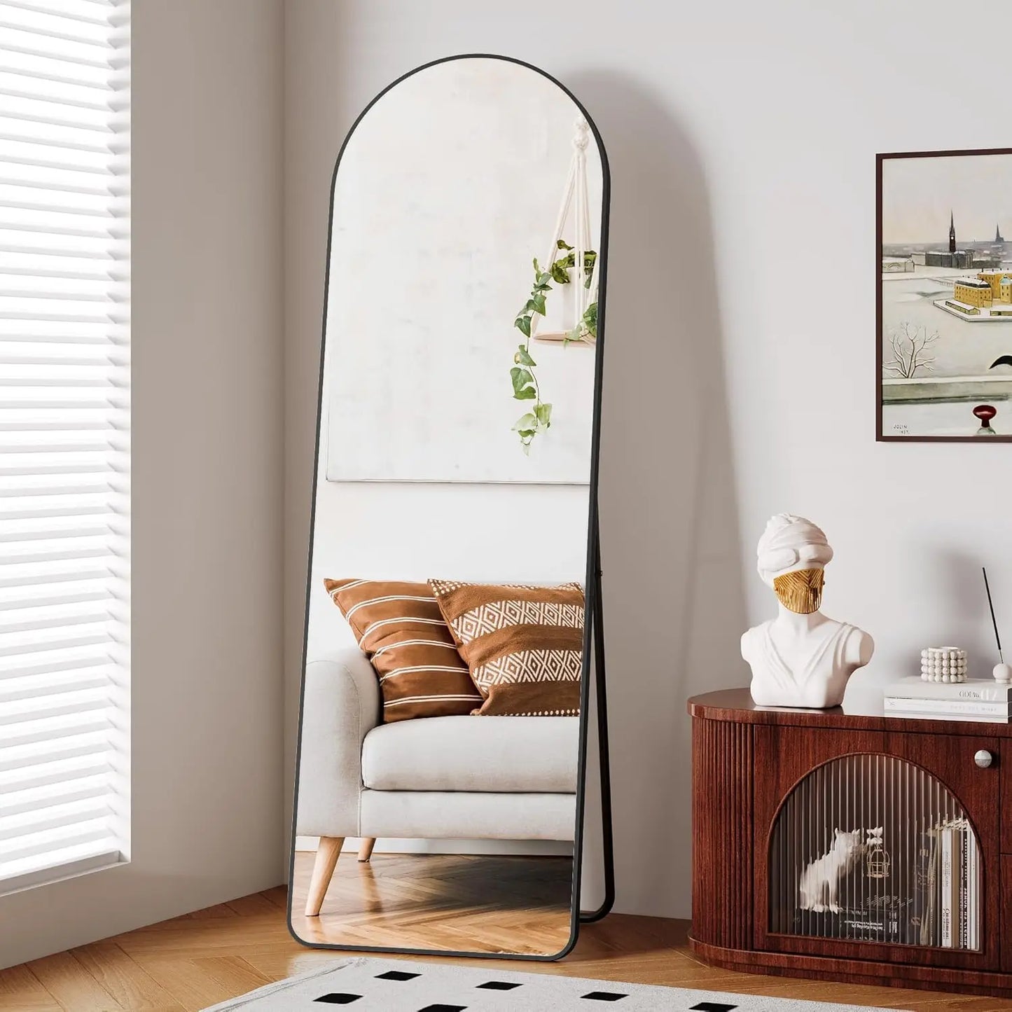 Full Length Mirror Standing Hanging or Leaning Against Wall Large Bedroom Floor Mirror Dressing, Aluminum Alloy Frame 162cm - QUORE