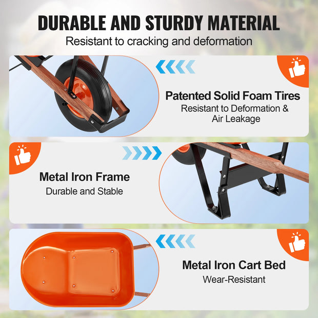 Kruiwagen - Kruiwagenwiel - Dumpkar Kruiwagen - met handvat & 16” brede rupswielen - voor boerderij - 2 wielen 5