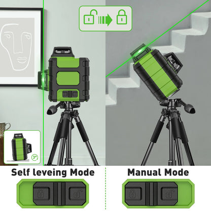 Laserwaterpas – Laserniveau – Kruislijnlaser – Zelfnivellerend – Groene Laser – 12 Lijnen 3x360° – USB Type-C Opladen