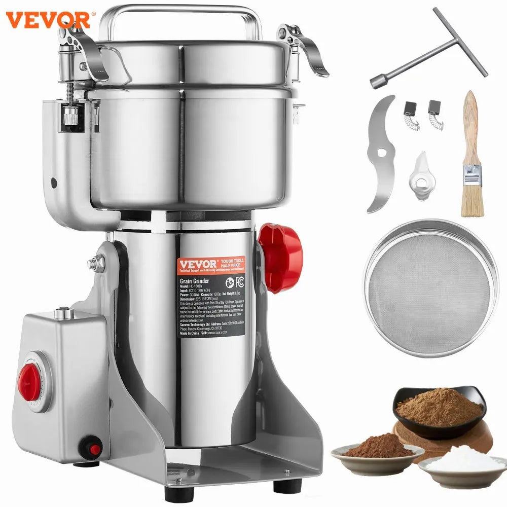 Kruidenmolen Elektrisch - Specerijenmolen - Graanmolen - Kruidenmaler - Elektrische Koffie Molen - Hoge snelheid commerciële slijpmachine - 300G - 1500W - 28000RPM - Zilver