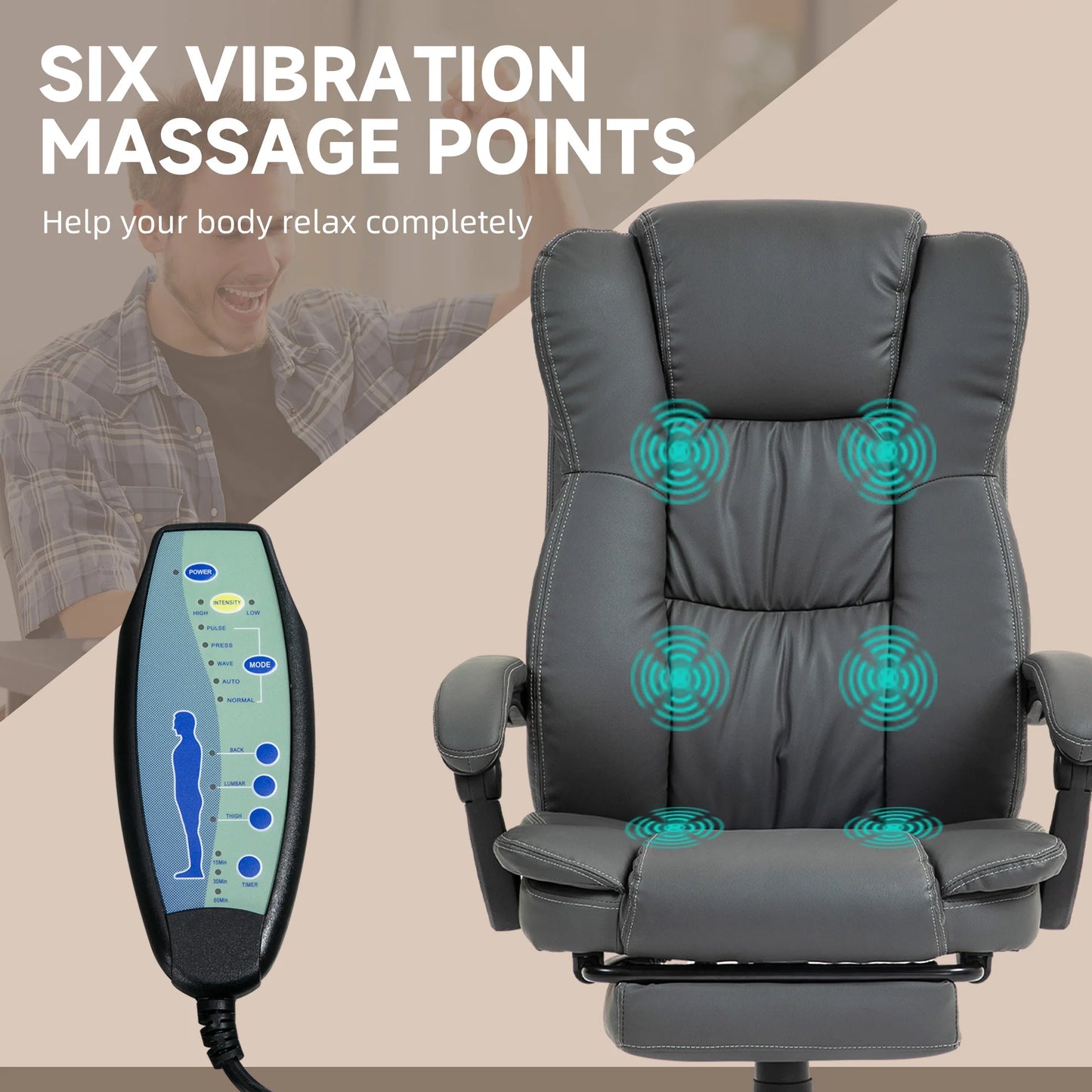Verstelbare Bureaustoel – Ergonomische Stoel – Bureaustoel Met Massage – Bureaustoel Met Voetensteun – 6 Vibratiepunten – Kantelbaar Tot 135°