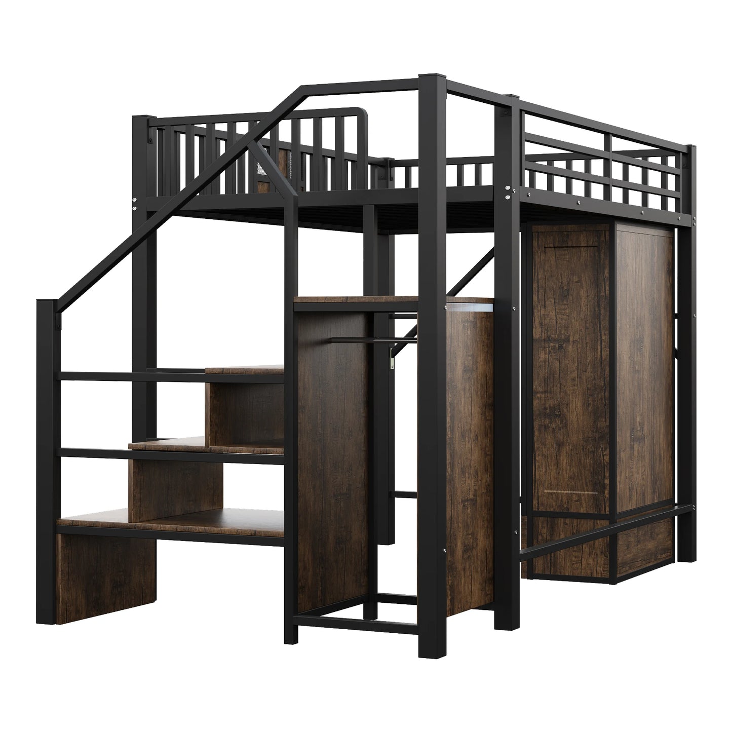 Tweepersoonsbed – Bedbank – Opbergbed – Slaapbed – Ledikant – Ruimtebesparend met Lades en Kast – 90x200 & 140x200 cm – Wit en Naturel – Inclusief Trapje en Deurframe – Zonder Matras