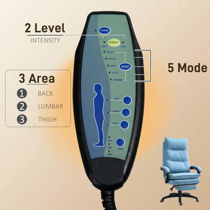 Bureaustoel – Kantoorstoel – Gamestoel – Draaistoel – Ergonomische Stoel – 6 Vibrerende Massagepunten – Verstelbare Rugleuning Tot 135° - Blauw