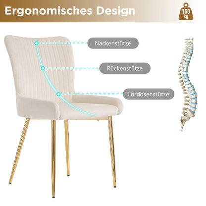 Fluwelen Eetkamerstoel – Comfortabele Stoel – Velours Stoel – Metalen Poot – Ergonomisch Design – Draagvermogen 150 Kg – Snel Te Monteren