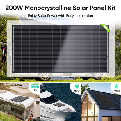 Monokristallijn Zonnepaneel – Solar Paneel – Zonnecel Pakket – Zonne-energie Paneel – 200W 12 Volt – Hoog Rendement 24% – Robuust Weerbestendig Frame