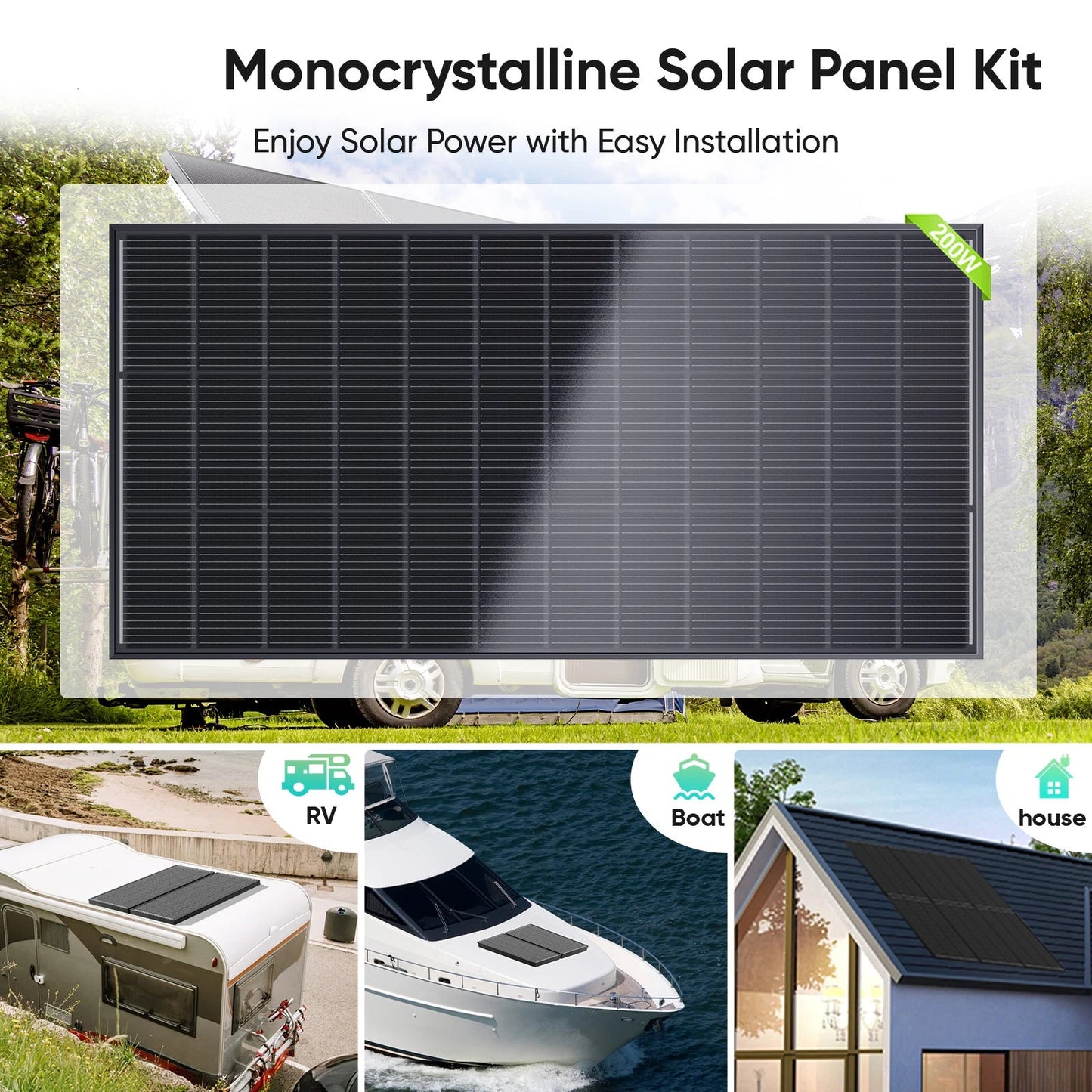Zonnepaneel – Solar Panel – Zonnecellen – Monokristallijn Paneel – 12 Volt Systeem – 200W Hoog Rendement – 18 BB Cellen - QUORE