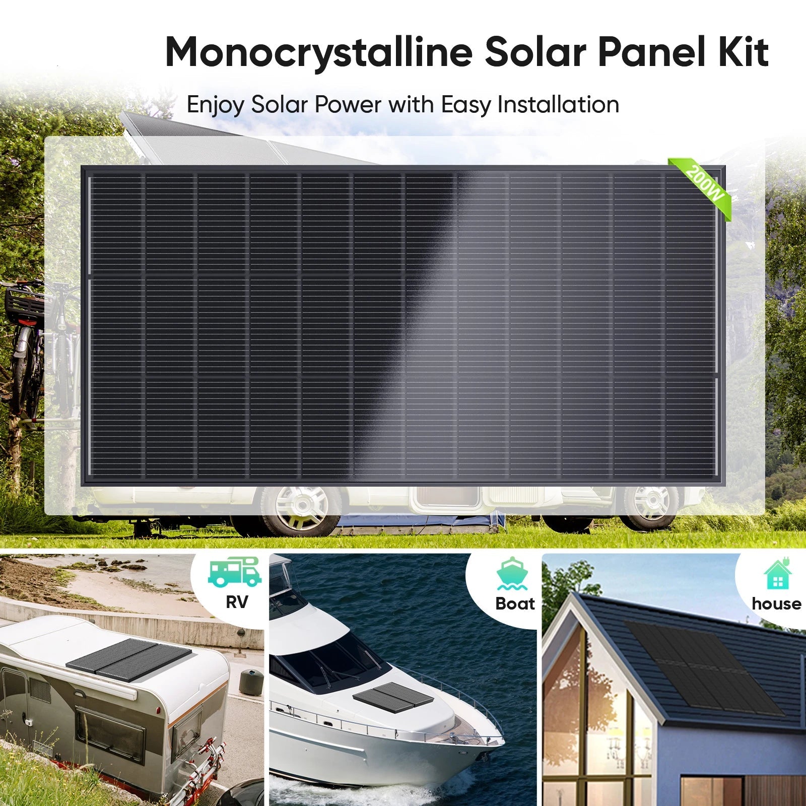 Zonnepaneel – Solar Panel – Zonnecellen – Monokristallijn Paneel – 12 Volt Systeem – 200W Hoog Rendement – 18 BB Cellen - QUORE