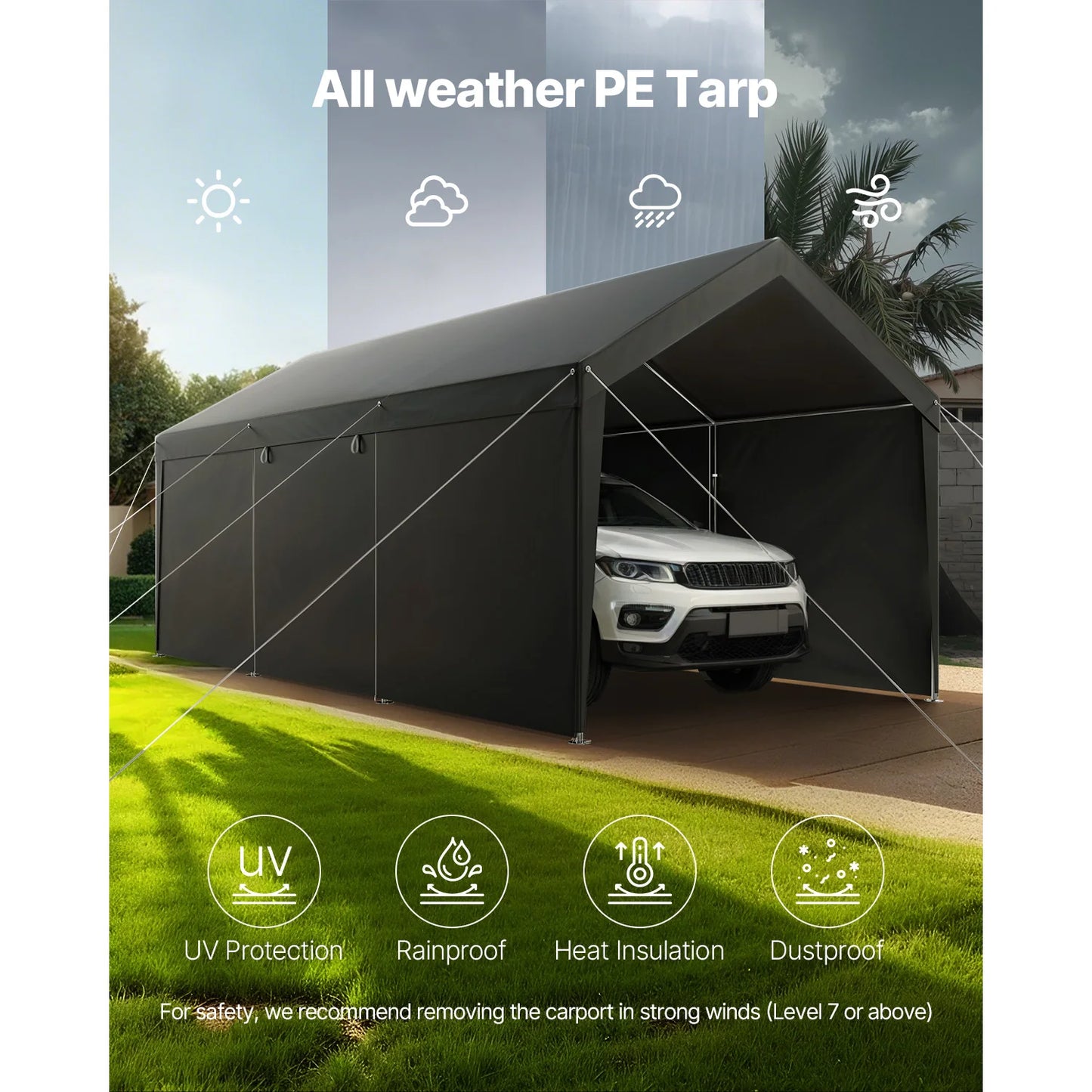 Carport – Overkapping – Garage – Buitenruimte – Beschutting – Gegalvaniseerd Staal - 10x20ft