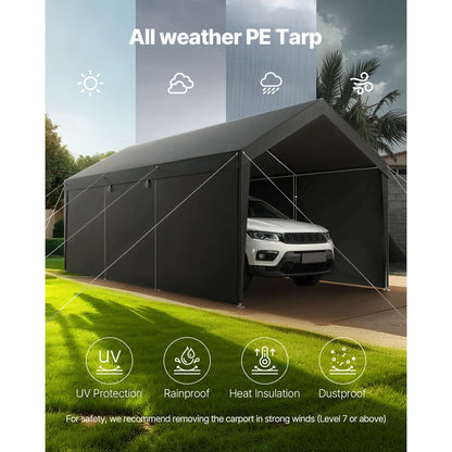 Carport – Overkapping – Garage – Buitenruimte – Beschutting – Gegalvaniseerd Staal - 12x20ft