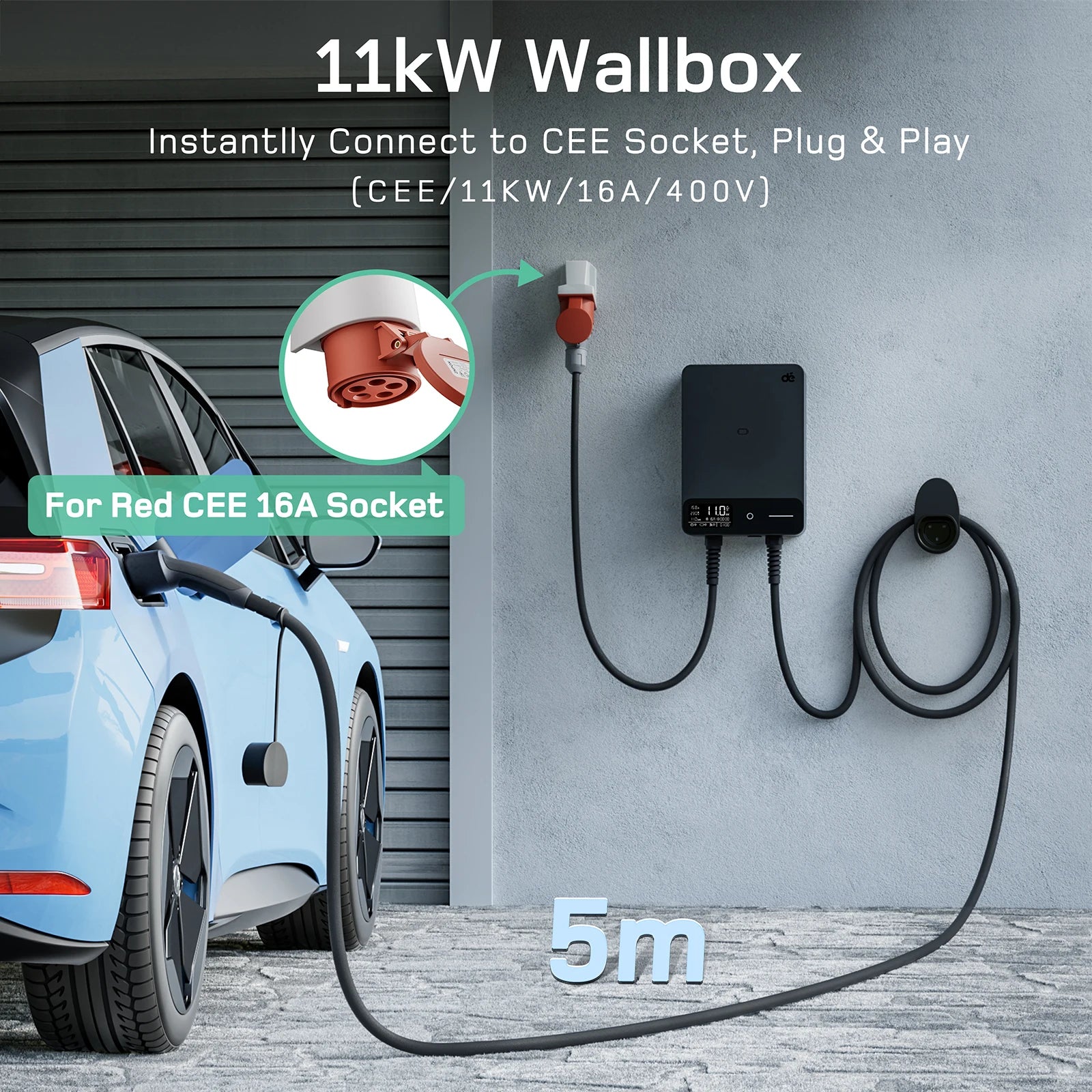 Wallbox 11kW – Elektrische Laadpaal – EV Oplader – Laadstation – Type 2 Lader – 10 Meter Kabel – Plug & Play – RFID Toegangscontrole - QUORE