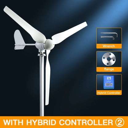 Windturbine - Windmolen - Windturbine Generator - Windenergie - 12V - 2000W - 3 Bladen - Horizontale Windmolen - met LCD Hybride Controller - Voor Huis – Off-Grid Systeem