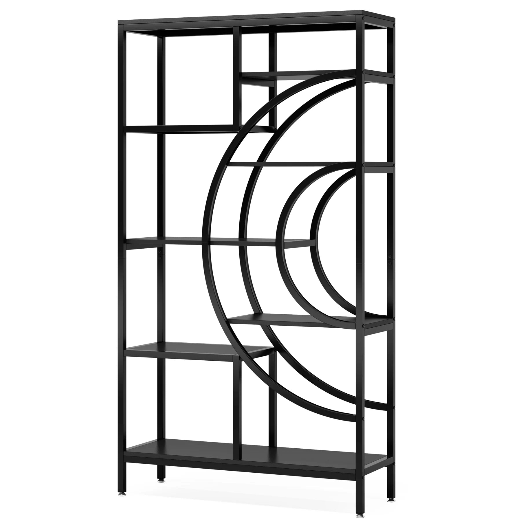 Boekenkast – Open Kast – Plankenrek – Opbergmeubel – Houten Frame – Industrieel Metalen Frame – 8-Laags Geometrisch Design - Zwart - QUORE