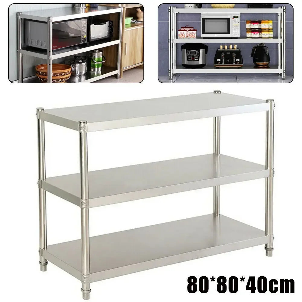 Verstelbare RVS Keukenrek - Ruimtebesparend Met Hoge Draagkracht - 80×40×80cm - 3-laags - Ruimtebesparende Metalen Opbergplank voor Keukens - QUORE