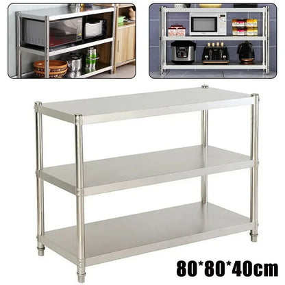 Verstelbare RVS Keukenrek - Ruimtebesparend Met Hoge Draagkracht - 80×40×80cm - 3-laags - Ruimtebesparende Metalen Opbergplank voor Keukens - QUORE