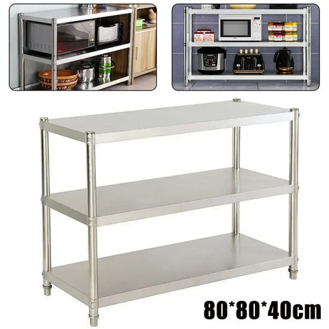 Verstelbare RVS Keukenrek - Ruimtebesparend Met Hoge Draagkracht - 80×40×80cm - 3-laags - Ruimtebesparende Metalen Opbergplank voor Keukens