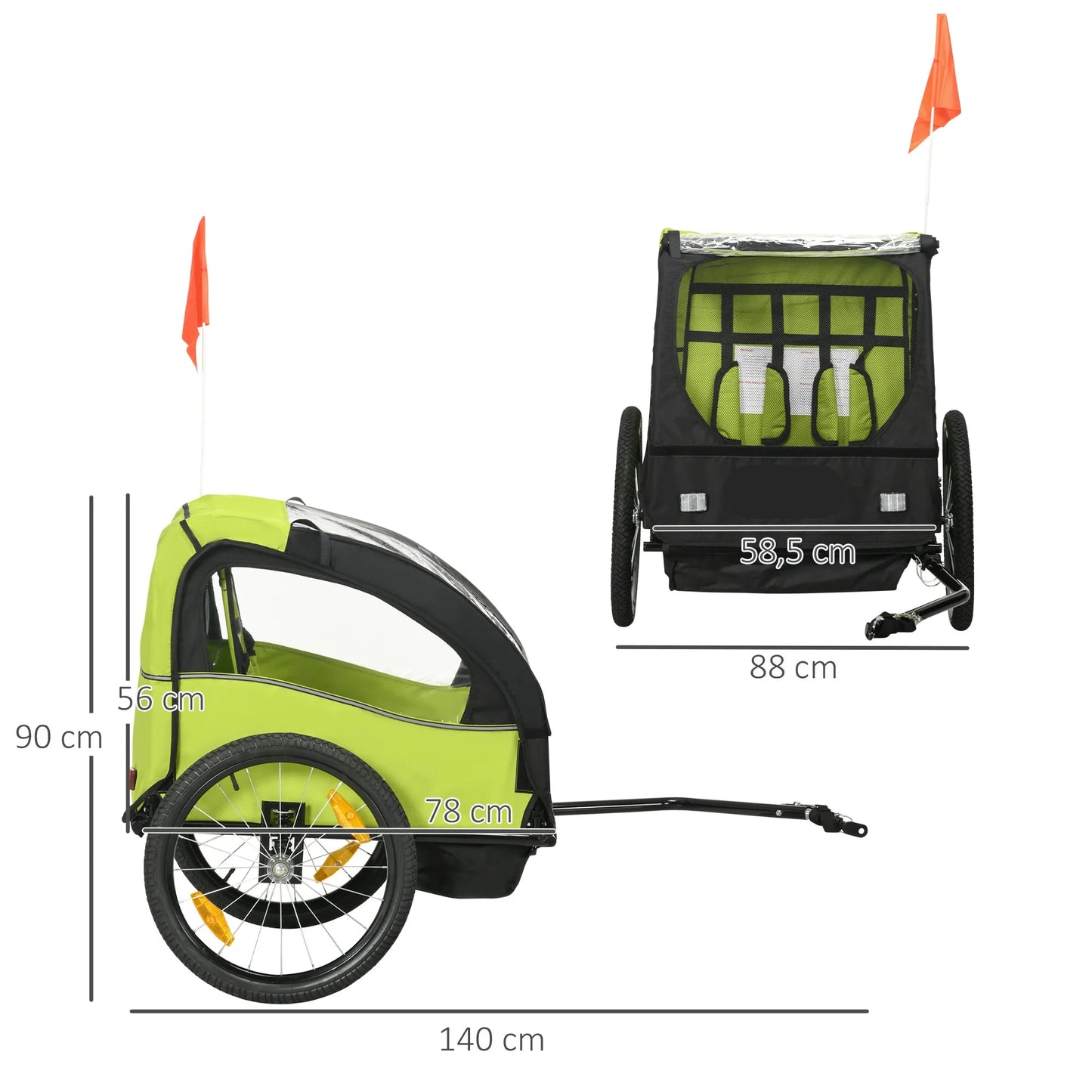 Fietskar voor Kinderen - Fietstrailer - Kinderfietskar - Fietsaanhanger - 2-Zits – 140x88x90 cm – Geschikt voor 18+ Maanden – Veilig & Comfortabel - Kids trailer voor twee personen - Rood - QUORE