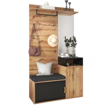 Kledingkastset - Halmeubel - Zwart en Hout - Met Spiegel - Schoenenkast - Kledinghangers - Gangbank - Wandkast - Schoenenorganizer