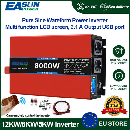 Pure Sinusomvormer – Stroomomzetter – Inverter 12V Naar 220V – Spanningsomzetter – Converter – 5000W 12V-220V Variant – Zuivere Sinusuitgang – Compact & Lichtgewicht - QUORE