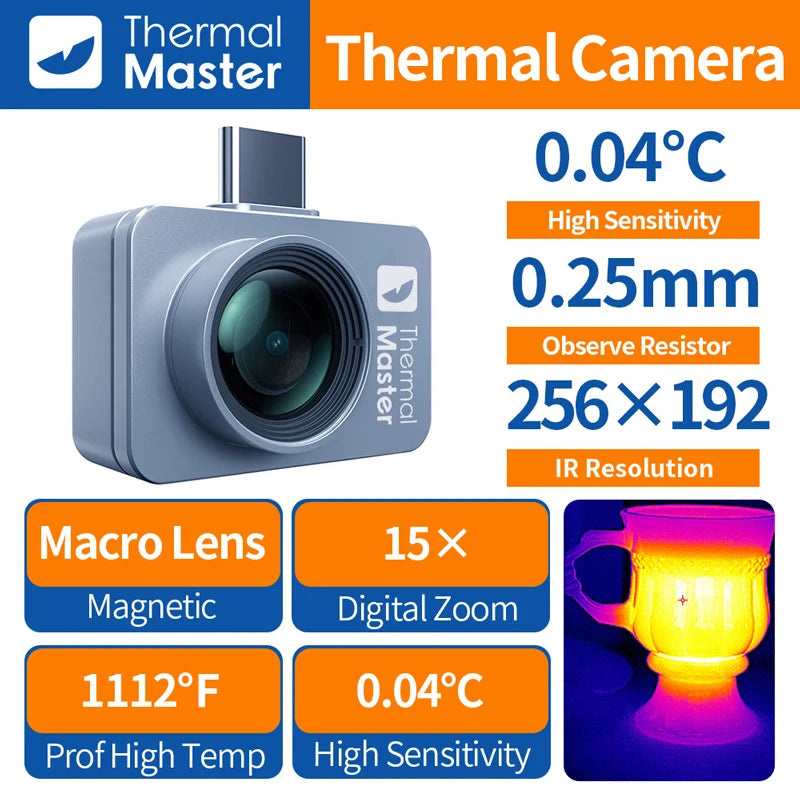 Thermische Camera – Warmtebeeldcamera – Infraroodcamera – Temperatuurmeter – Thermografische Camera – 256×192 Resolutie – 15x Inzoomen - Android
