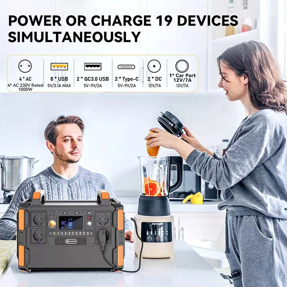 Powerstation – Draagbare Generator – Energiecentrale – Noodstroomvoorziening – Oplaadstation – 1041,6Wh LiFePO4 Batterij – 1000W Pure Sinusgolf Output