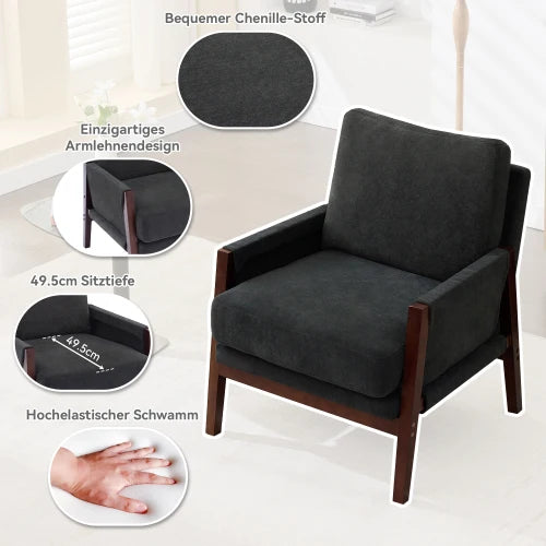 Relaxstoel – Loungestoel – Fauteuil – Leesstoel – Relaxfauteuil – Zitstoel – Chenillestof Bekleding – Massief Houten Frame - 76.5 x 83 x 95.5 cm - Wit