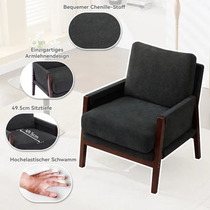 Relaxstoel – Loungestoel – Fauteuil – Leesstoel – Relaxfauteuil – Zitstoel – Chenillestof Bekleding – Massief Houten Frame - 76.5 x 83 x 95.5 cm - Wit