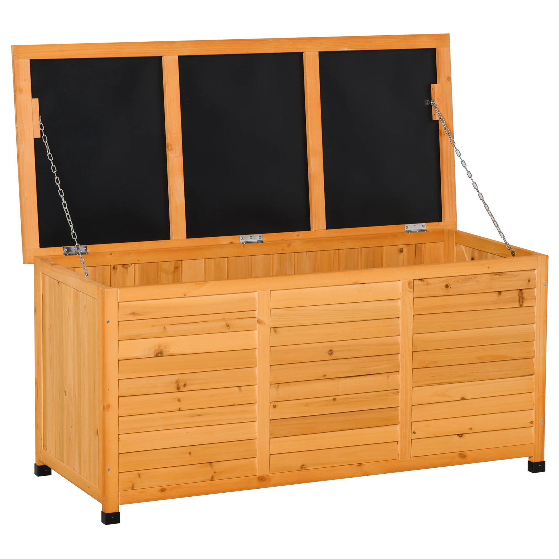 Tuinbox - Tuinkussenbox - Buitenkast - Tuinspullen - met Open Deksel - Luikontwerp - Stevig - Duurzaam - voor Tuin - Terras - Buiten - Hout - 127 x 56 x 60 cm - Natuurlijk Hout - QUORE