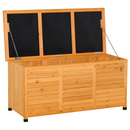 Tuinbox - Tuinkussenbox - Buitenkast - Tuinspullen - met Open Deksel - Luikontwerp - Stevig - Duurzaam - voor Tuin - Terras - Buiten - Hout - 127 x 56 x 60 cm - Natuurlijk Hout - QUORE