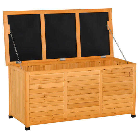 Tuinbox - Tuinkussenbox - Buitenkast - Tuinspullen - met Open Deksel - Luikontwerp - Stevig - Duurzaam - voor Tuin - Terras - Buiten - Hout - 127 x 56 x 60 cm - Natuurlijk Hout - QUORE