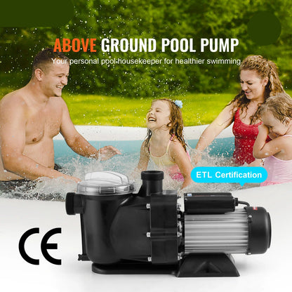 Zwembadpomp - 1,5 Pk 100 GPM - Maximale Doorstroming - 220V - Filtermand - 2850RPM - voor Bovengrondse Zwembaden - Hot Tubs - Spa'S - Max. 40.000L