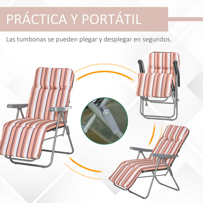 Set van 2 Vouwbare Loungestoelen met Verstelbare Rugleuning - 5 Posities - Tuinmeubelen Oranje - QUORE