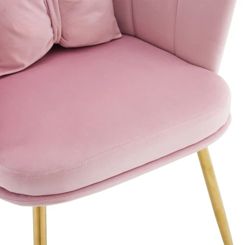Eetkamerstoelen – Set van 2 - Velours Stoel – Lounge Stoel – Fluwelen Fauteuil – Design Fauteuil – Bloembladdesign – Ergonomisch Zitcomfort – Vergulde Metalen Poten - Roze