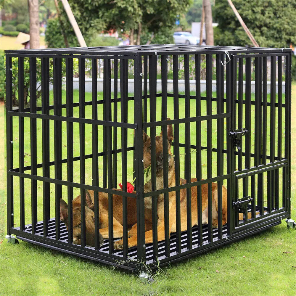 Hondenbench - Hondenren - Hondenhuisje voor binnen - Hondenhok - Heavy Duty - Met 3 Deuren, 4 Vergrendelbare Wielen & Uitneembare Lade (Maat L)