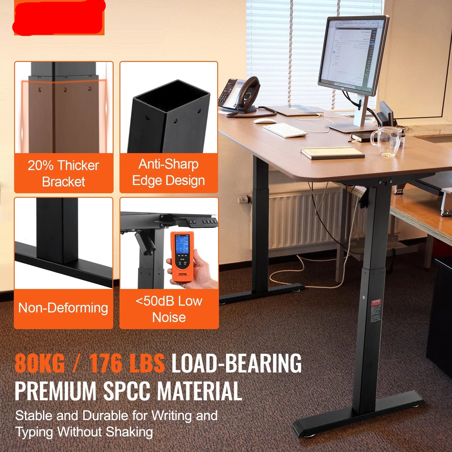 Bureauframe - Koudgewalst Koolstofstaal -  Elektrisch Bureauframe - Compatibel Desktopformaat 100-180 cm - Verstelbaar 70-117 cm Hoogte en 95-158 cm - Zwart A