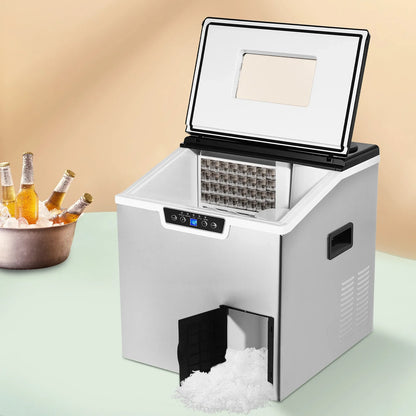 2-in-1 Ice Maker and Crusher, LCD Display, Auto Cleaning, Safety Alerts, Durable ABS & Stainless Steel, Perfect for Home or Cafe