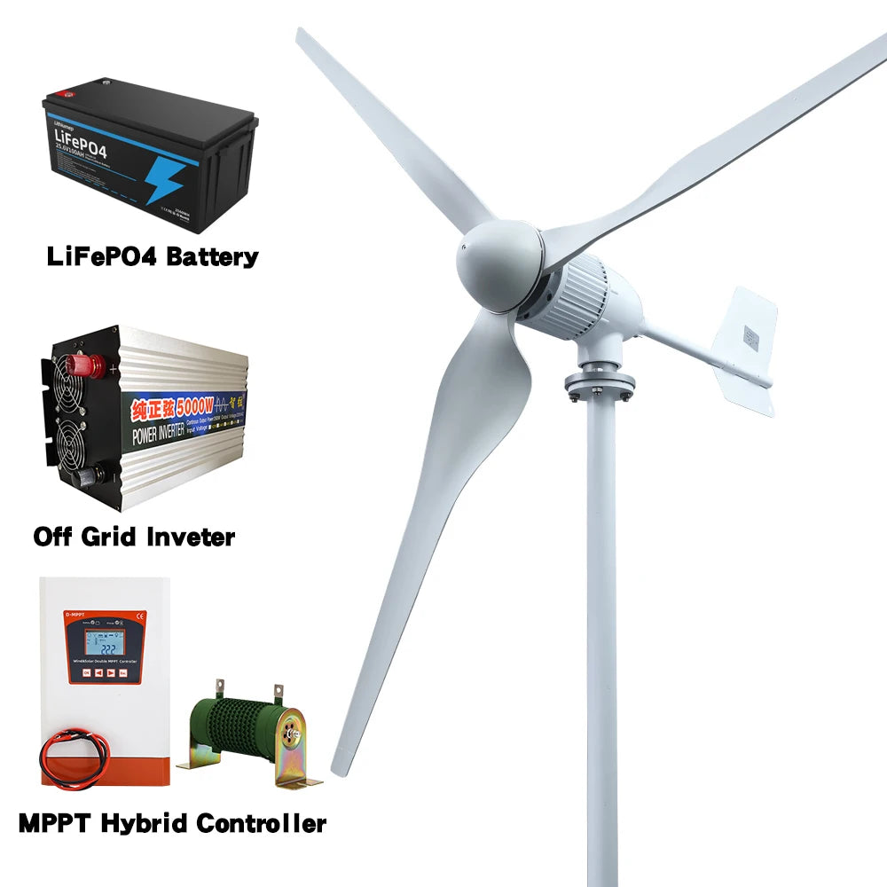 Verticale Windturbine – Horizontale Windmolen – Mini Windgenerator – Windkracht Turbine – 8000W Vermogen – 24V - met Batterij 1