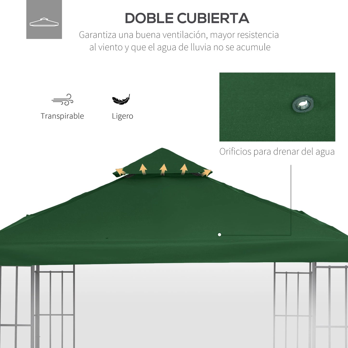 Vervangend Dak voor Tentstructuur - 3x3m - Paviljoen Groene Bedekking - UV-bestendig - Ademend Polyester - Verstelbare Bevestiging