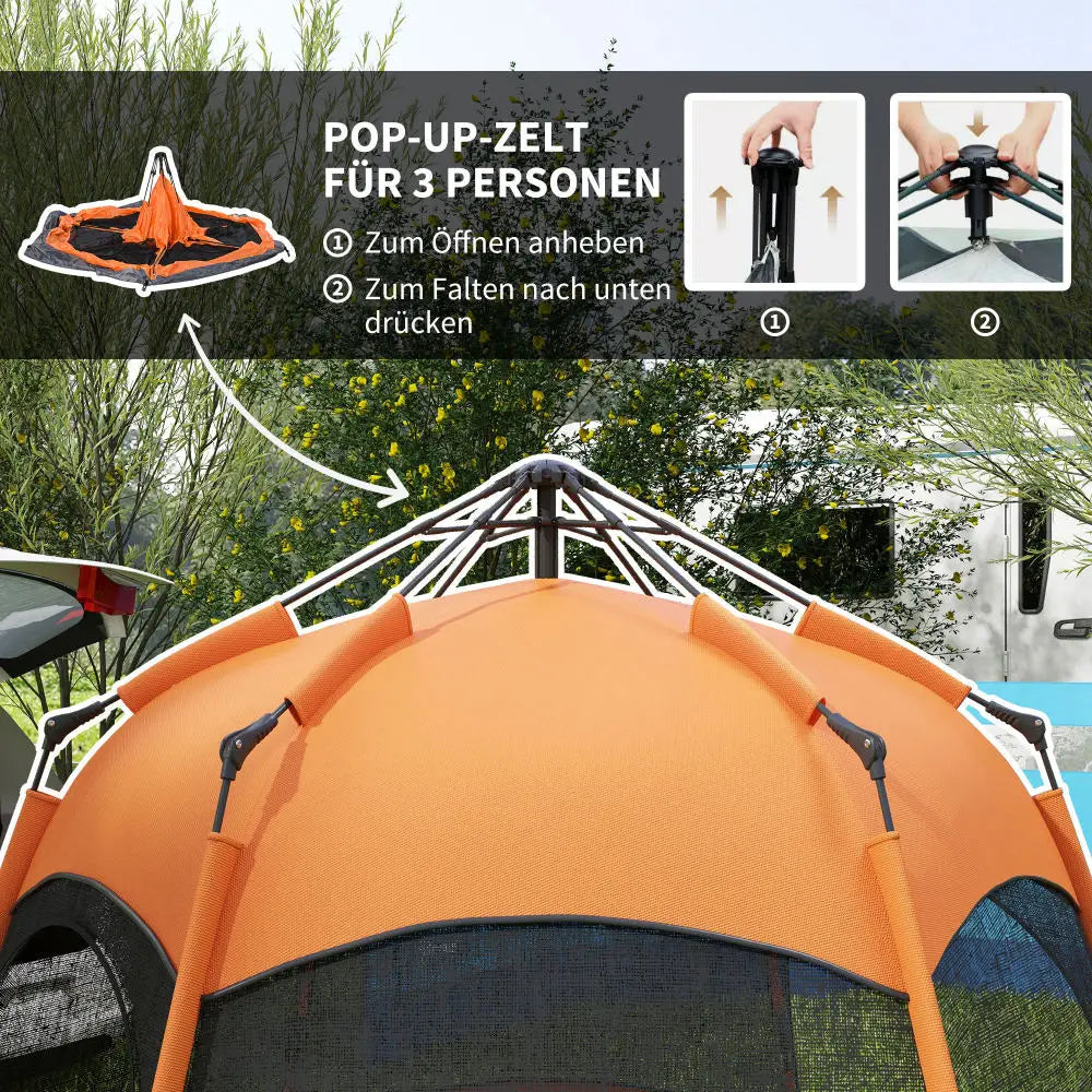 Familietent – 4-Seizoenen Tent – Kampeertent – Gezinstent – Quick-Up Systeem – 280x280 Cm – Waterdicht Polyester - Blauw & Oranje