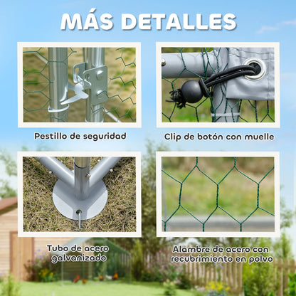 Kippenren – Kippenhok – Pluimveerek – Hennenren – Buitenren – Zilver 300x340x190 cm – Verzonken Stalen Buizen – Waterdichte UV-bestendige Oxford Hoes