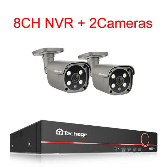 Techage 8CH 5MP HD POE CCTV Security Camera System Home Video Surveillance NVR Kit Face Detection Outdoor IP Camera Set Xmeye - QUORE