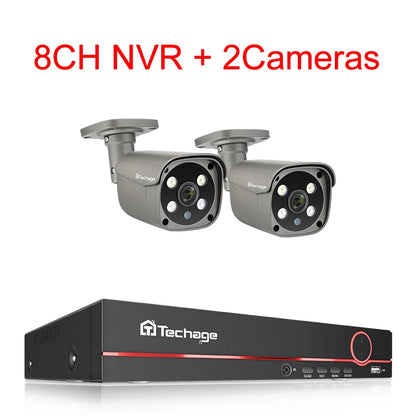 Techage 8CH 5MP HD POE CCTV Security Camera System Home Video Surveillance NVR Kit Face Detection Outdoor IP Camera Set Xmeye - QUORE