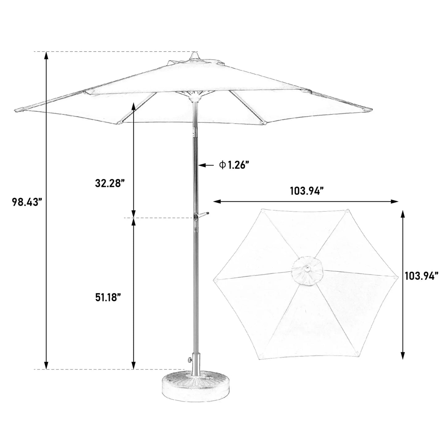 Parasol – Tuinparasol – Terrasparasol – Zonnescherm – Waterafstotend – UV-Bestendig – Aluminium Frame