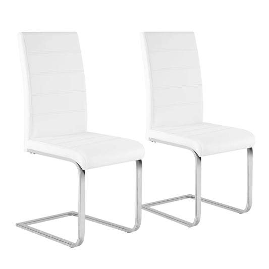 Eetkamerstoel - Eetkamerstoelen - Stoel - Ergonomische Stoel - 2 Stuks/Set - Gegalvaniseerd Metalen Frame - Hoge Rugleuning -  Wit Leer - QUORE
