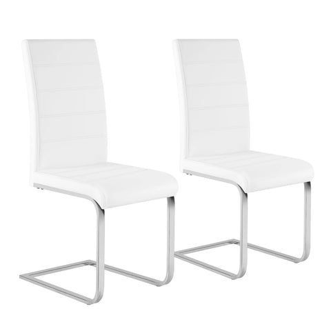 Eetkamerstoel - Eetkamerstoelen - Stoel - Ergonomische Stoel - 2 Stuks/Set - Gegalvaniseerd Metalen Frame - Hoge Rugleuning -  Wit Leer