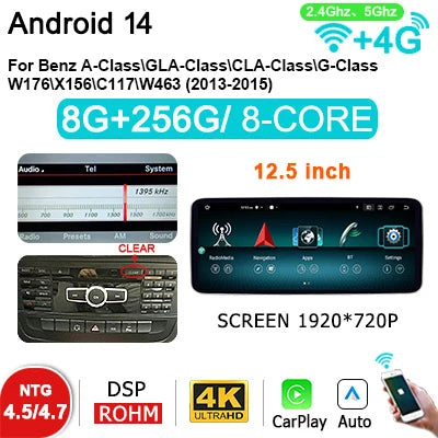 Draadloze CarPlay Android 14 Autoradio – Multimedia Systeem – Touchscreen Navigatie – 4G LTE Wifi Verbinding – 10,25"/12,3" HD Scherm – 8GB RAM 256GB Opslag