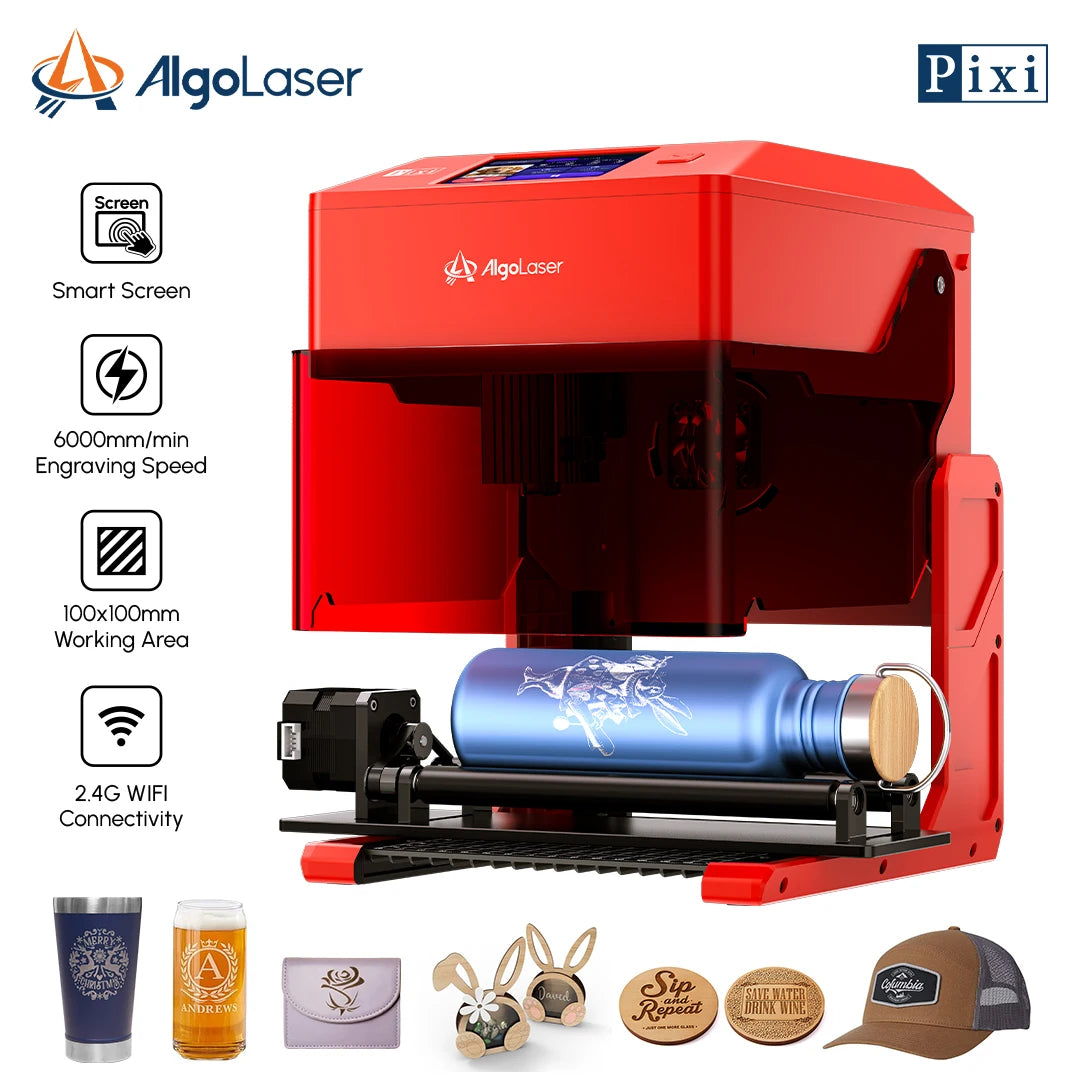 AlgoLaser PIXI Laser Engraver Portable 3/5/10W Power Covered 3.5"Touch Screen Business Engraving Machine Customized Artwork Tool