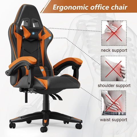 Gaming Bureaustoel - Ergonomische bureaustoel - Bureaustoelen voor Volwassenen - Chair - Gaming stoel - Zwart & Oranje