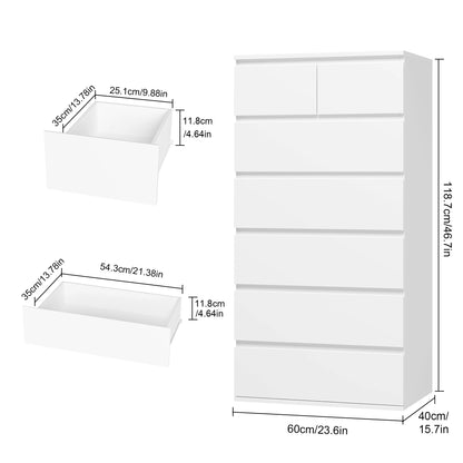 Getone Chest of Drawers Bedroom, Tall Chest of Drawers with 7 Drawers, Bedroom Furniture Storage Cupboard Cabinet  Bedroom Dresser, for Living Room Hallway 60x40x119cm - QUORE