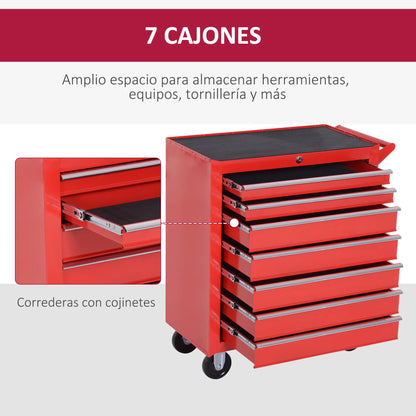 Gereedschapswagen – Werkplaatswagen – Toolcart – Opbergwagen – Karretje – Rood – 7 Laden Met Slot – Stalen Constructie 69x33x75 cm